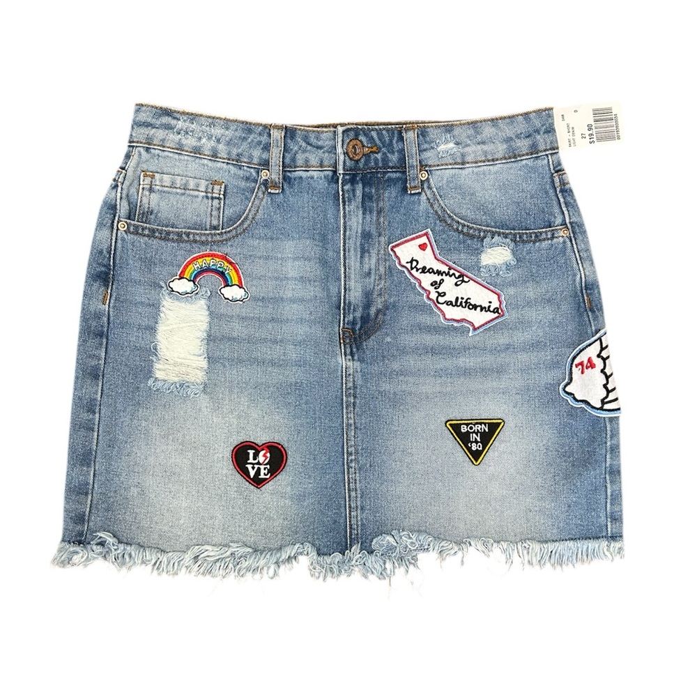Forever 21 Denim Mini Skirt Distressed Patchwork Size 27